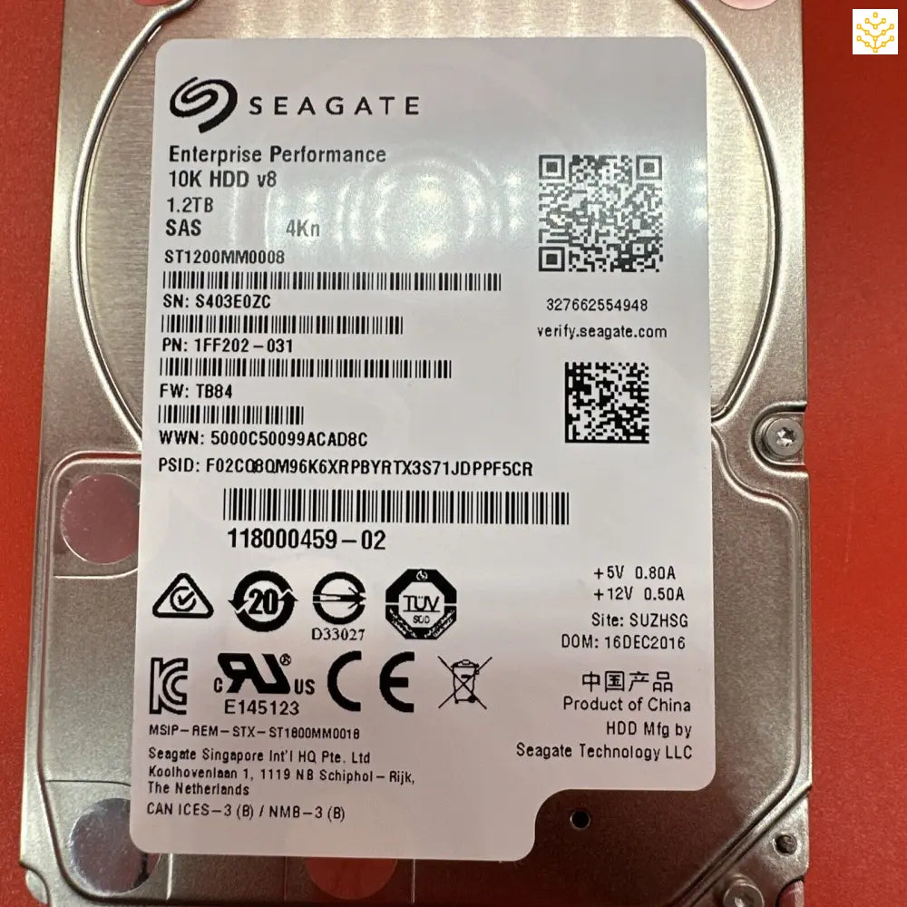 Seagate ST1200MM0008 1.2TB 10K SAS 4Kn 2.5 HDD 1FF202 - 031 118000459 - 02 - GIGDATA