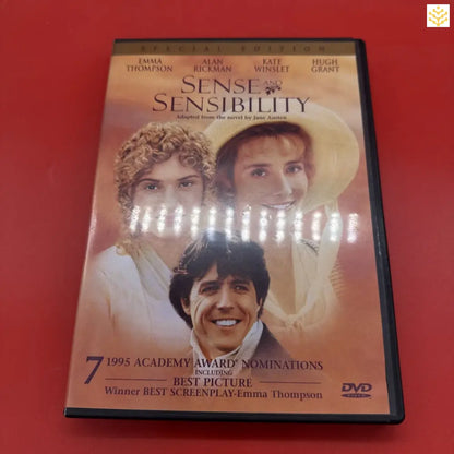 DVD case of the movie ’Sense and Sensibility’ featuring period drama artwork.