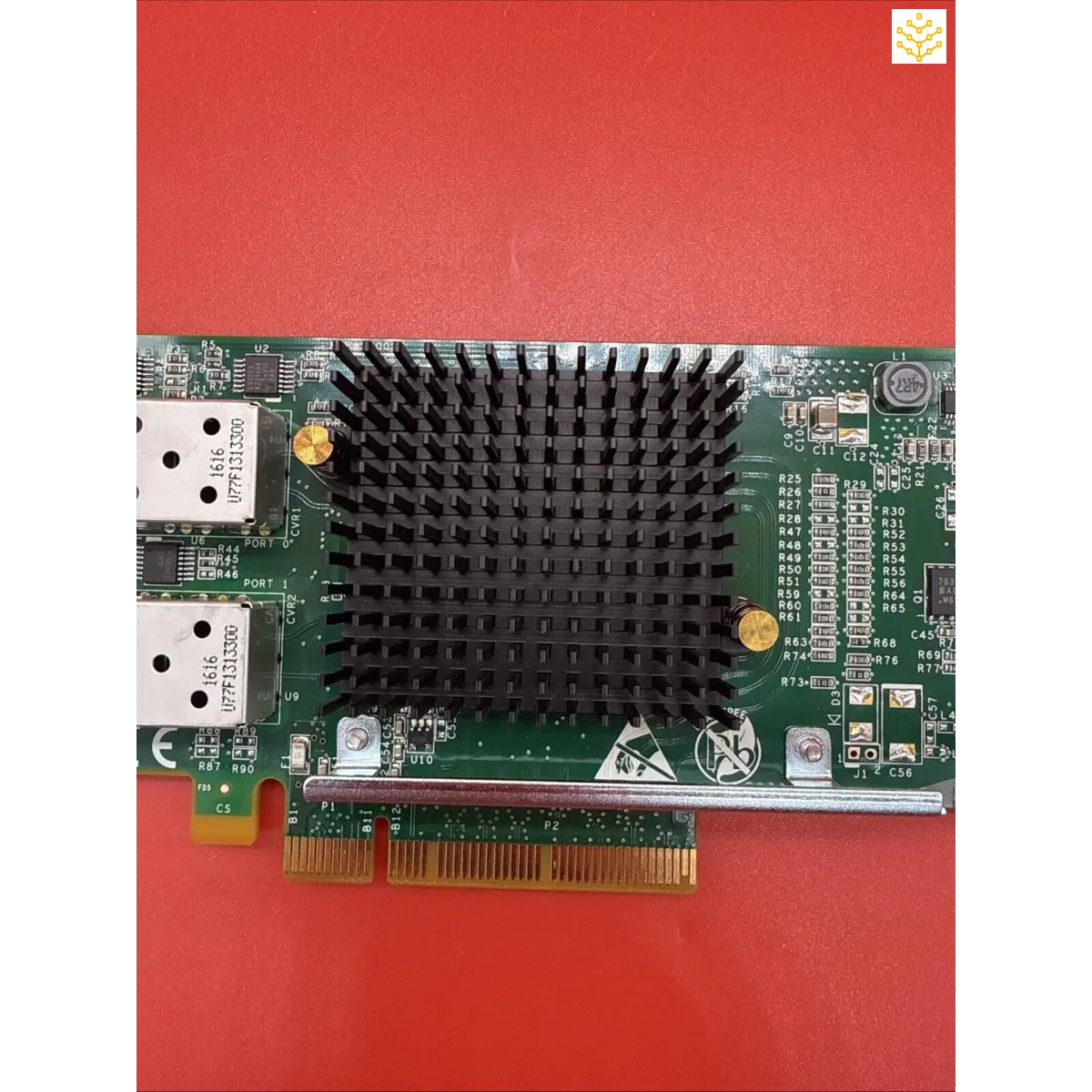 Computer graphics card with a prominent heat sink.