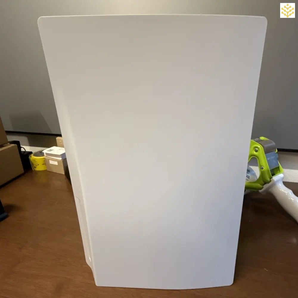 White frosted glass vase with a tapered shape.