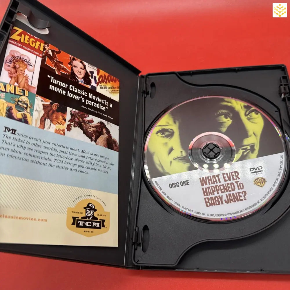 DVD case opened to show the disc for ’Whatever Happened to Baby Jane?’