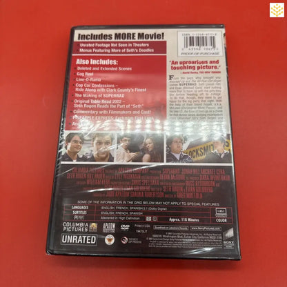 DVD case showing the back cover of an unrated movie with bonus features listed.