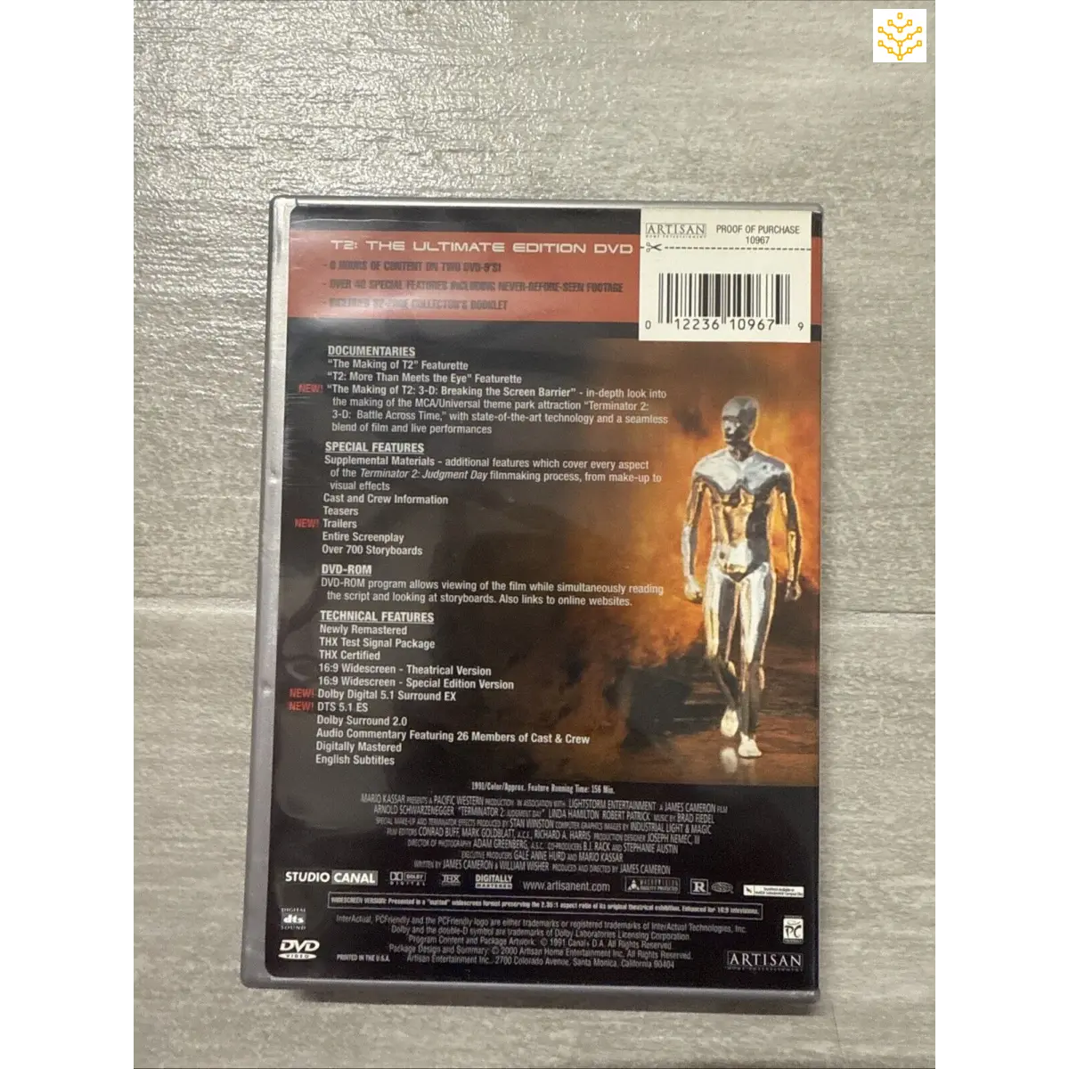 DVD case for the movie ’A.I. Artificial Intelligence’ showing the back cover with film details and an image of a robotic figure.