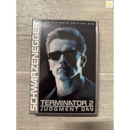 DVD case for ’Terminator 2: Judgment Day’ featuring a close-up of the Terminator character wearing sunglasses.