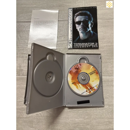 DVD case of the movie ’Terminator 2: Judgment Day’ with the disc visible.