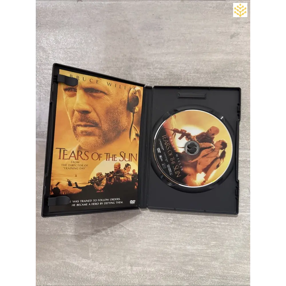 DVD case and disc of the movie ’Tears of the Sun’ displayed open.