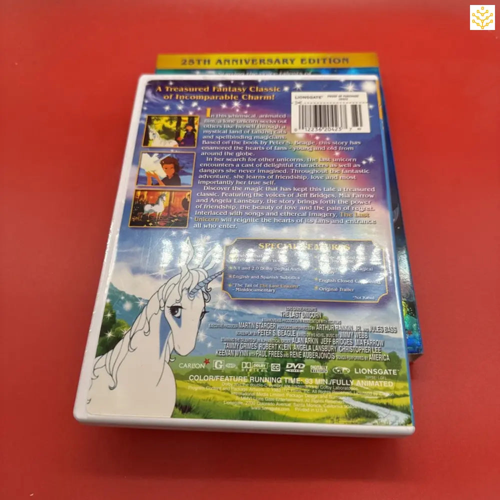 DVD case of The Last Unicorn 25th Anniversary Edition showing the back cover artwork.