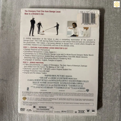 Back cover of a DVD case showing text and technical information.