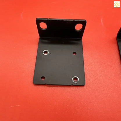 Black metal L-shaped bracket with mounting holes.