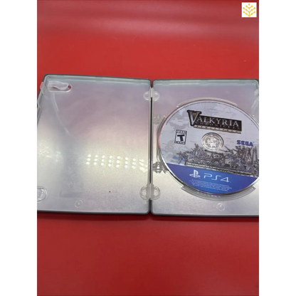 PlayStation 4 game disc for ’Valkyria Chronicles’ inside an opened white plastic game case.