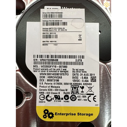 WD WD2003FYYS 2TB SATA 7.2K 3.5” 6Gbs HDD - No Tray - Computers/Tablets & Networking:Drives Storage & Blank